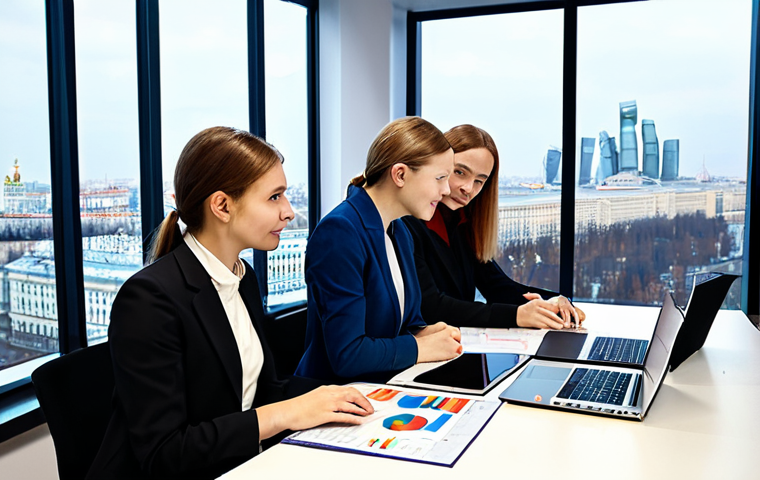 Teamwork & Media Planning in Moscow**
"A diverse team of media planners collaborating around a large table in a modern Moscow office. The office has panoramic views of the city skyline. They are reviewing charts and graphs on laptops and discussing strategies. Everyone is fully clothed in appropriate business attire, looking professional and engaged. Safe for work, appropriate content, perfect anatomy, natural proportions, high quality, family-friendly."
**
