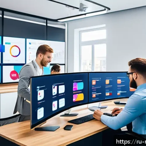 미디어 플래너의 디지털 광고 채널 비교 - A modern digital marketing office scene featuring a diverse team of Russian professionals analyzing ...